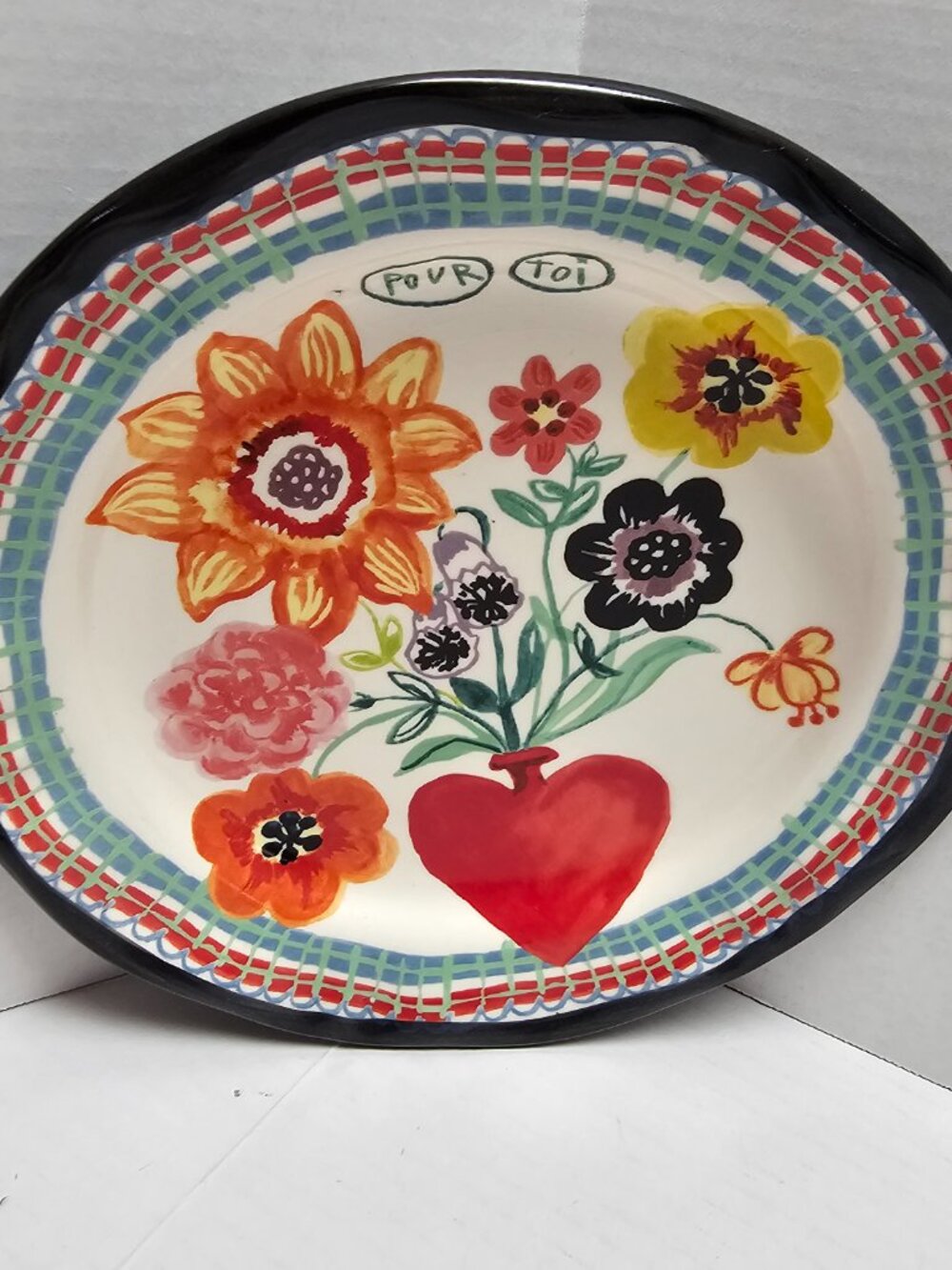 Anthropologie Nathalie Lete Dinner Plate Heart ❤️ Vase Flowers Pour Toi 10" Art